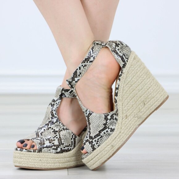 Snake Print Platform Espadrille Wedge Heel Sandals Adjustable Ankle Strap - Picture 6 of 11